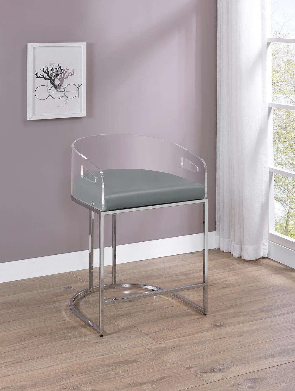 Thermosolis Acrylic Back Counter Height Stools Gray Chrome (Set of 2) - Image 1