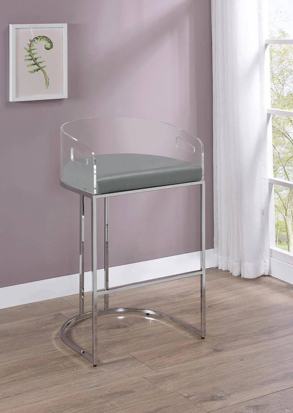 Thermosolis Acrylic Back Bar Stools Gray Chrome (Set of 2) - Image 1
