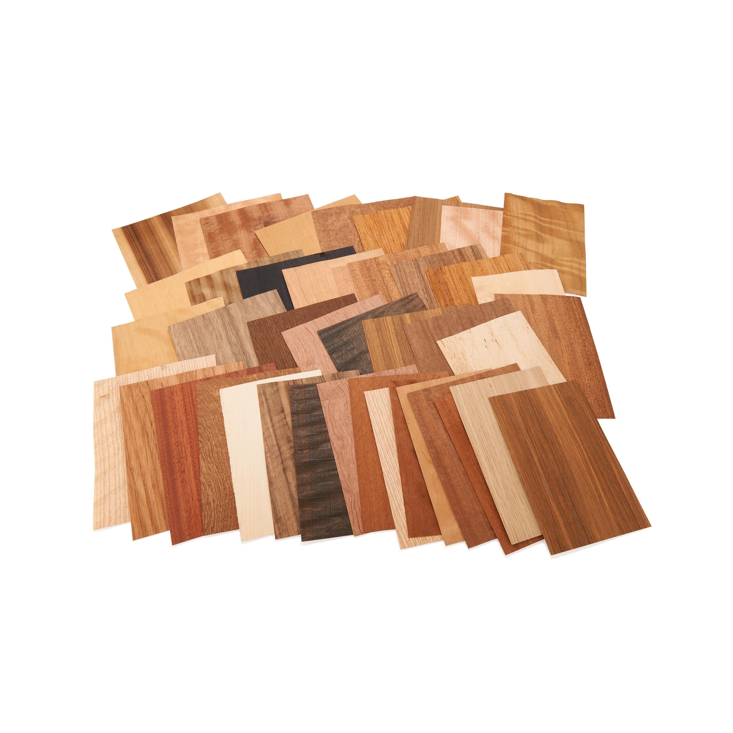 Domestic, Exotic & Dyed Wood Veneer Marquetry Mixed Variety Pack – 5″ to 7-1/2″ Width – 15 Square Feet