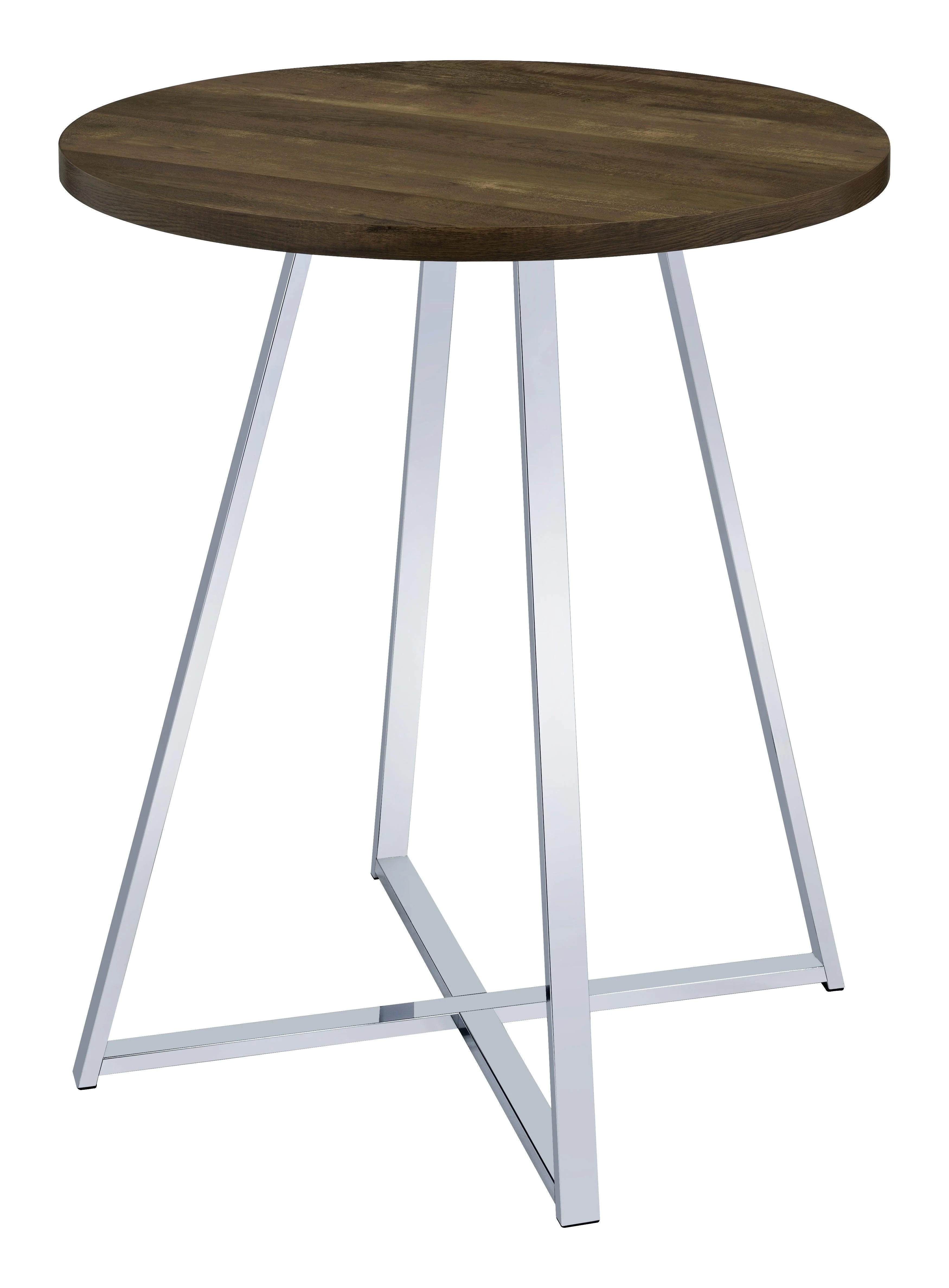 Burkhart Sled Base Round Bar Table Brown Oak Chrome - Image 3