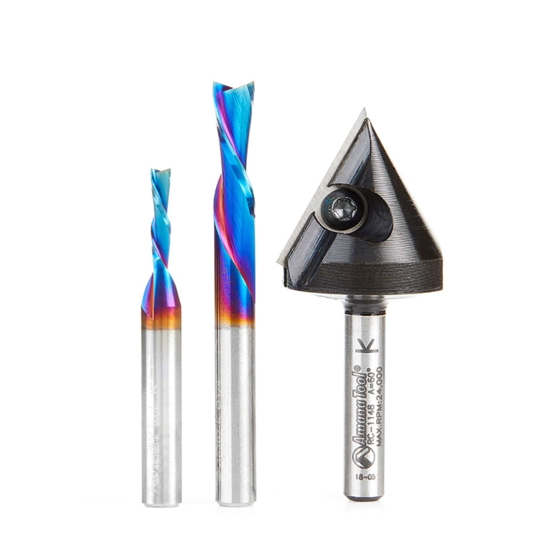 AMS-119-T 3-piece Matt's CNC Starter Spektra Bit Set 1/4" SH with 60 Degree V-Groove with Stackable Case - Image 1