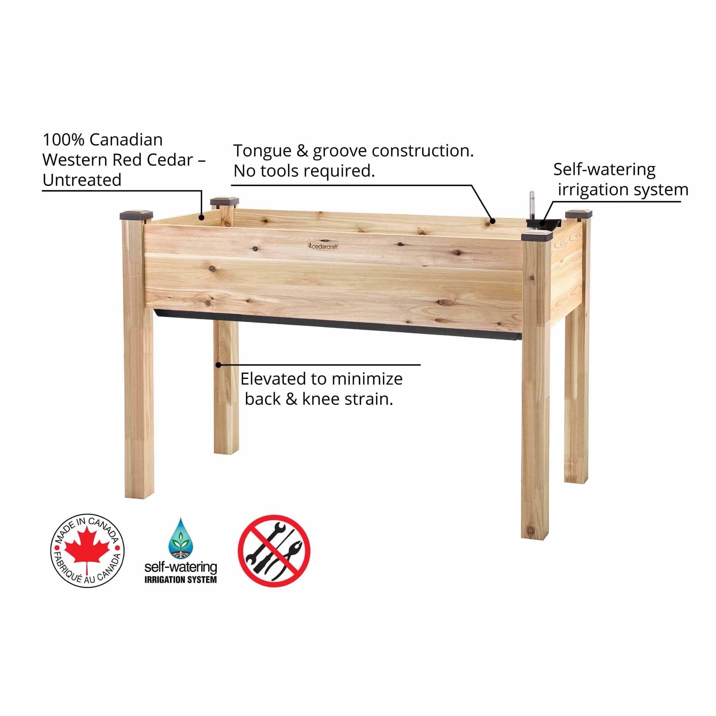 Self-Watering Elevated Cedar Planter 23” x 49” x 30" H - Image 3