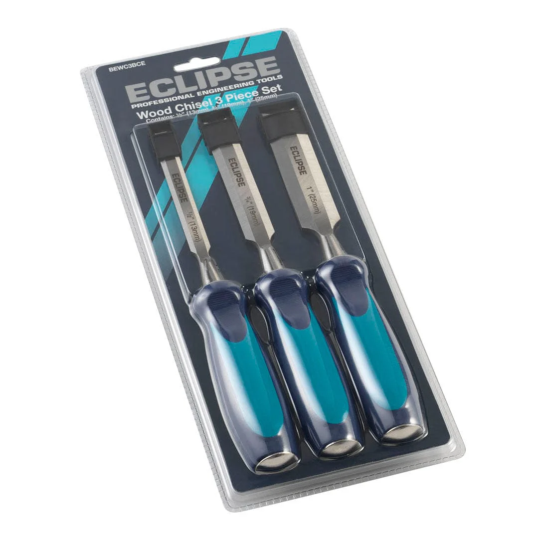 3 pc Wood Chisel with Ergonomic Soft Handle 1/2″, 3/4″, 1″