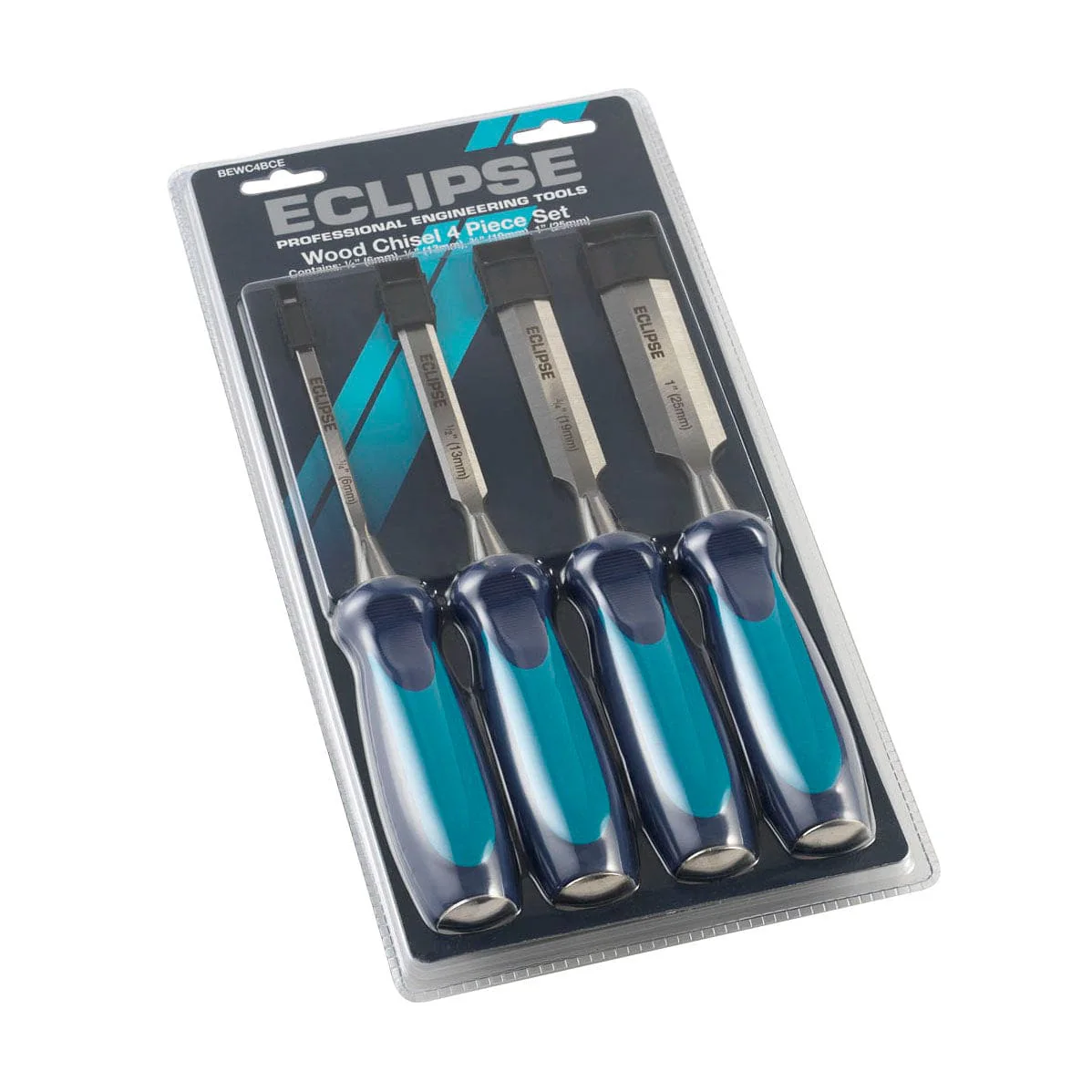 4 pc Wood Chisel with Ergonomic Soft Handle 1/4, 1/2″, 3/4″, 1″