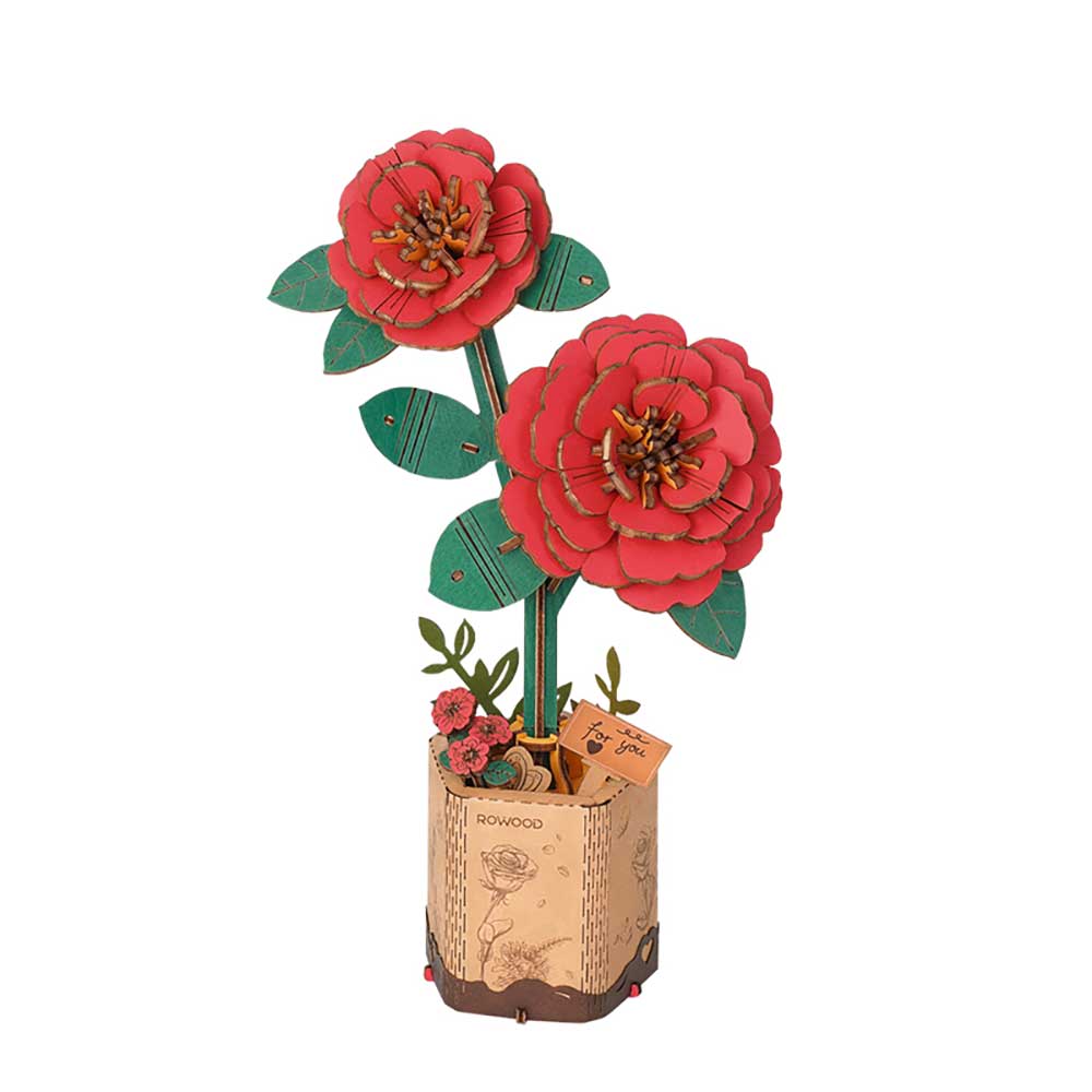 Red Camellia 3D Wood Puzzle Kit - Image 1