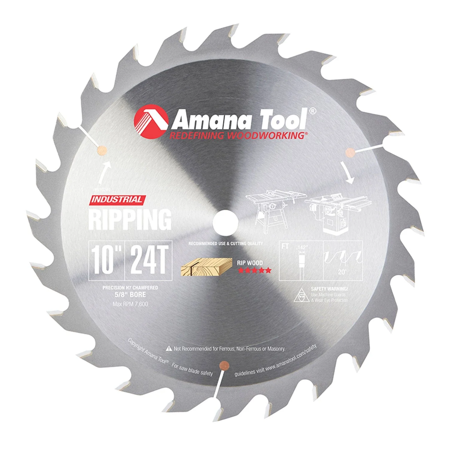 10″ x 24T Ripping Blade, 20 Deg., 5/8″ Bore, TCG