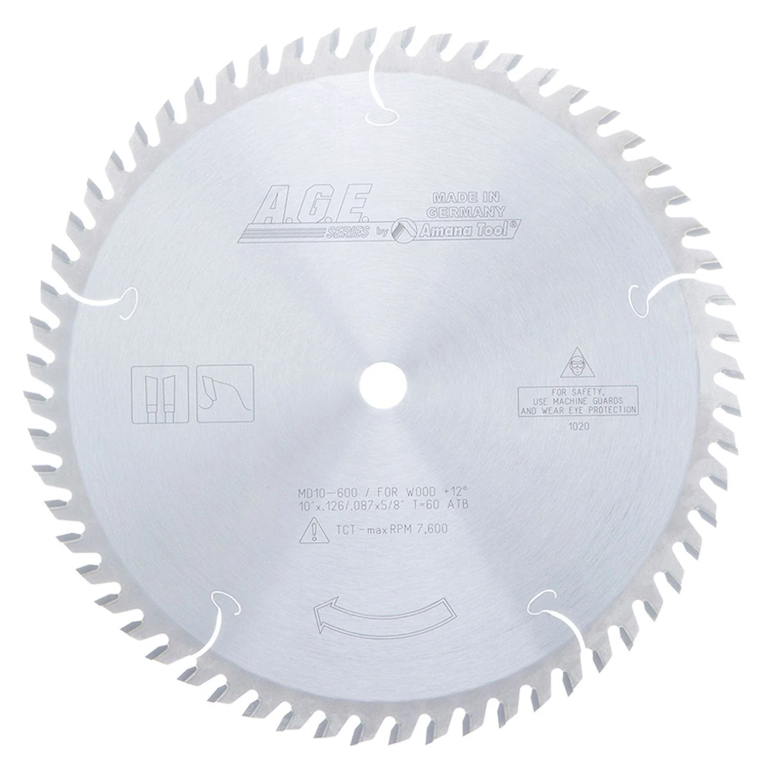 10″ x 60T Carbide Tipped, Cut-Off and Crosscut Blade, 12 Deg., 5/8″ Bore, ATB