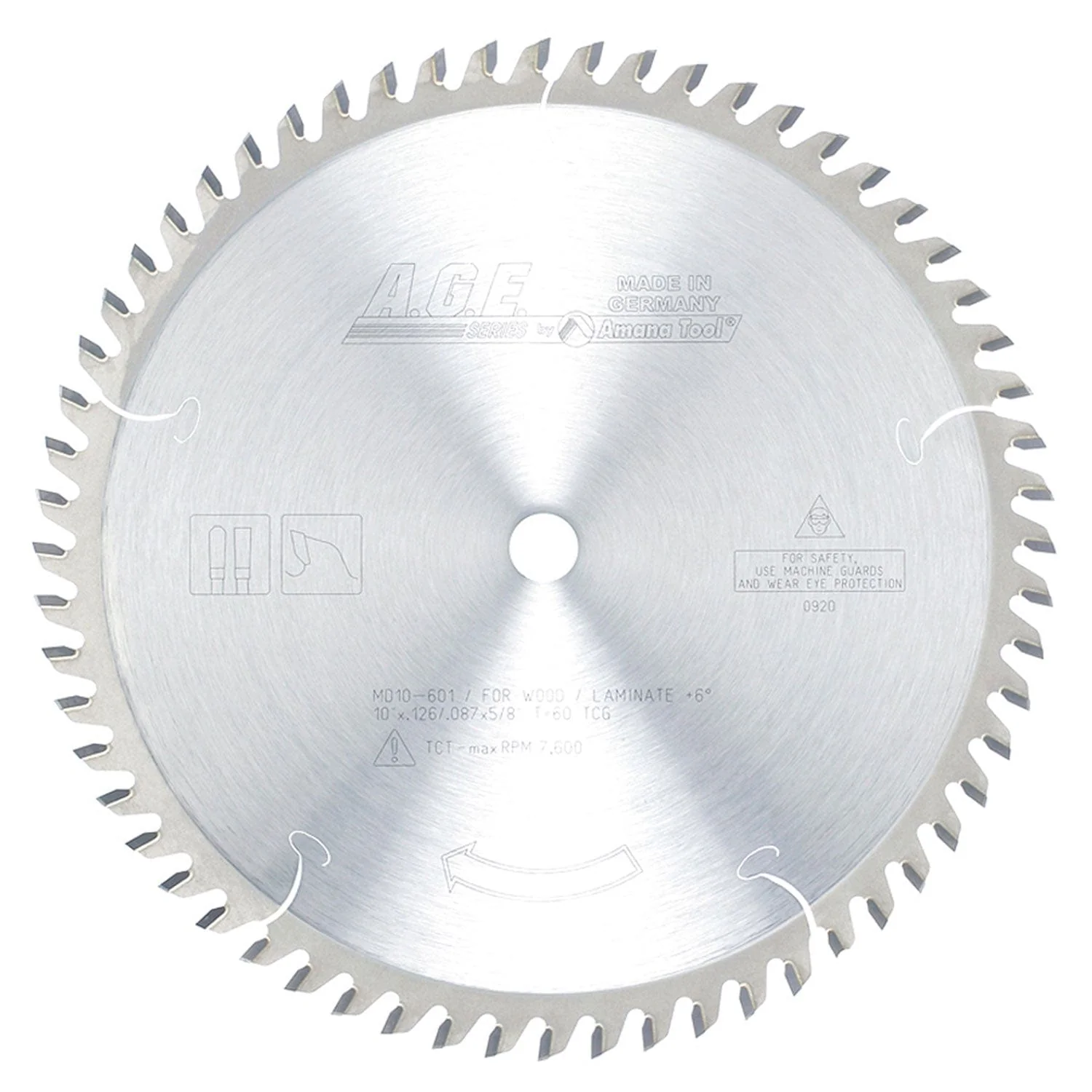 10″ x 60T Carbide Tipped Plywood and Laminate Blade, 12 Deg., 5/8″ Bore, TCG