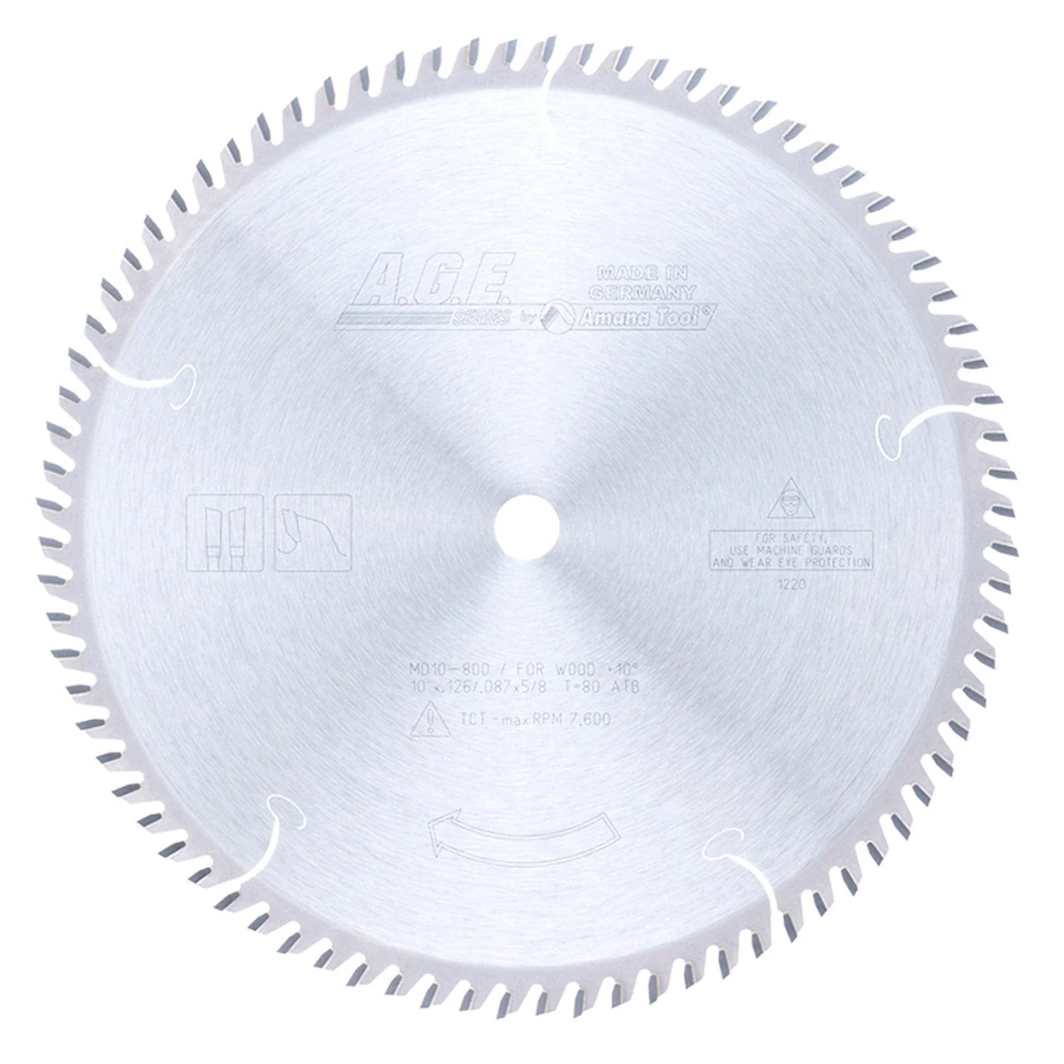 10″ x 80T Carbide Tipped Cut-Off and Crosscut Blade, 10 Degree, 5/8″ Bore