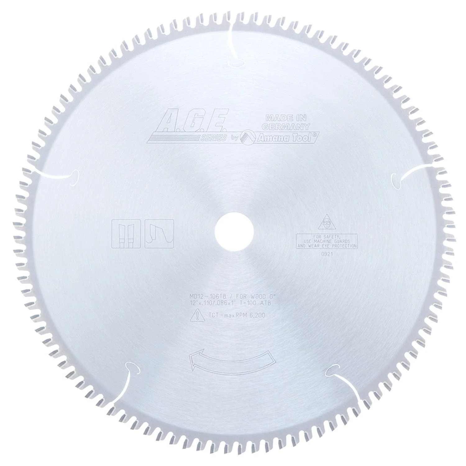 12" x 100T Carbide Tipped Thin Kerf Finishing Cut-Off and Crosscut Blade, 0 Deg., 1" Bore, ATB - Image 2