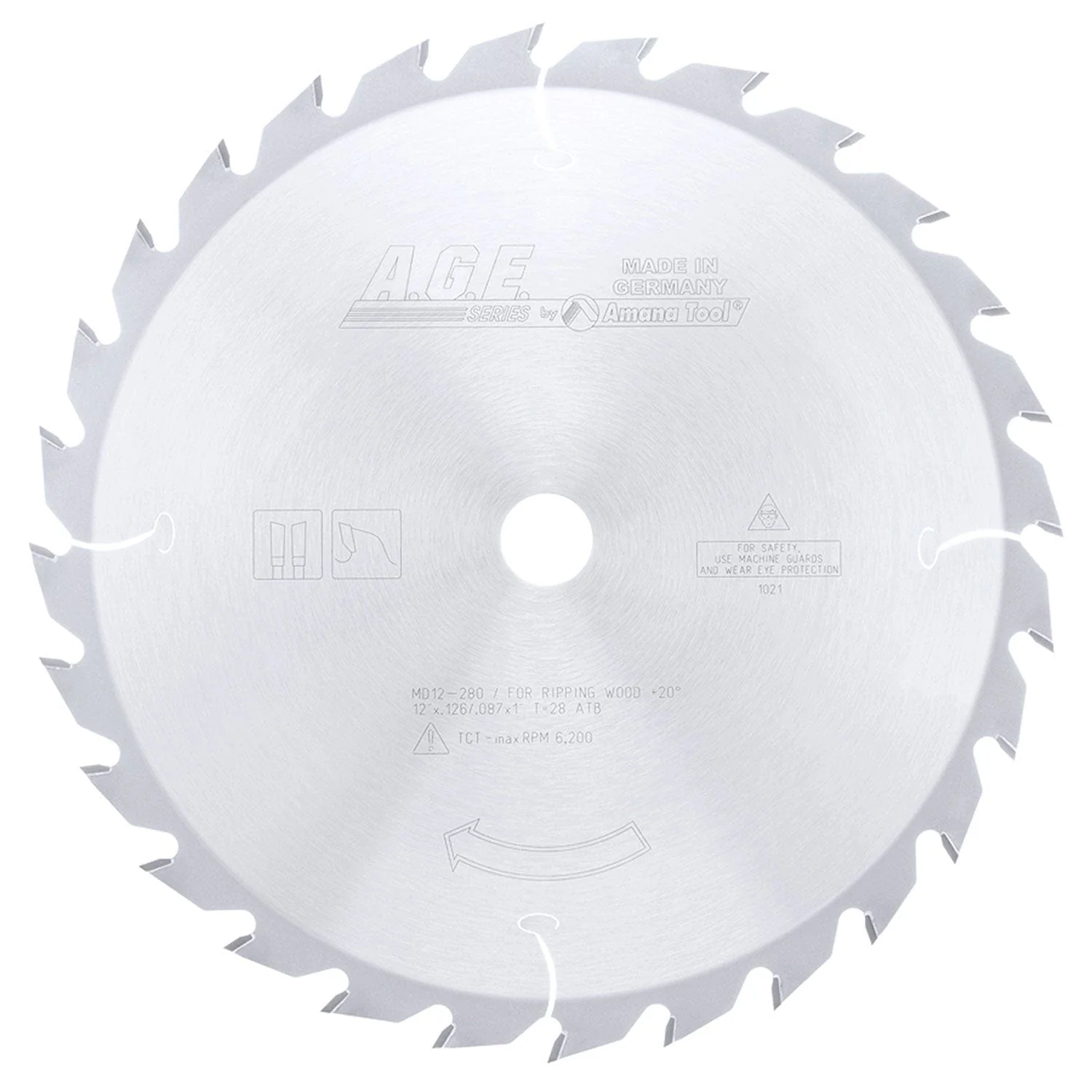 12″ x 28T Carbide Tipped, Ripping Standard Blade, 20 Deg., 1″ Bore, ATB