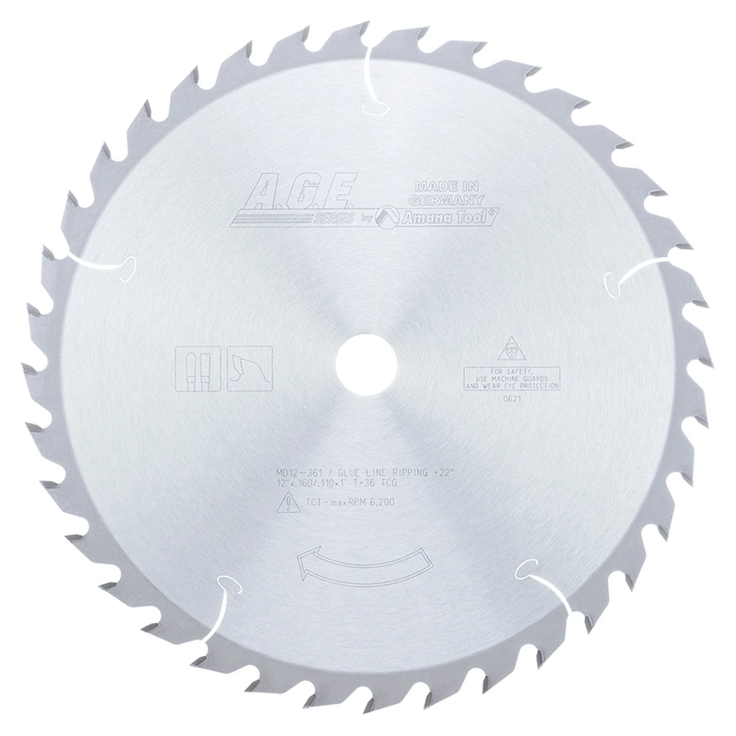 12″ x 36T Carbide Tipped, Glue Line Ripping Blade, 22 1″ Bore, TCG