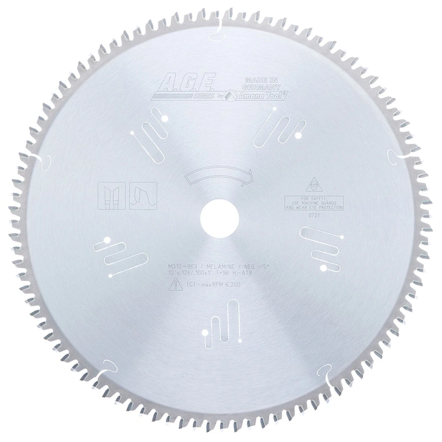 12" x 96T Carbide Tipped, Double-Face Melamine and Laminate Blade, Neg. 0 Deg., 1" Bore, H-ATB - Image 1