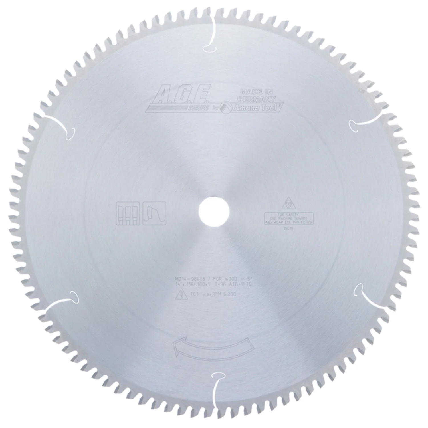 14" x 96T Carbide Tipped Thin Kerf Sliding Compound, Miter and Radial Arm Blade, Neg. 5 Deg., 1" Bore, ATB - Image 1