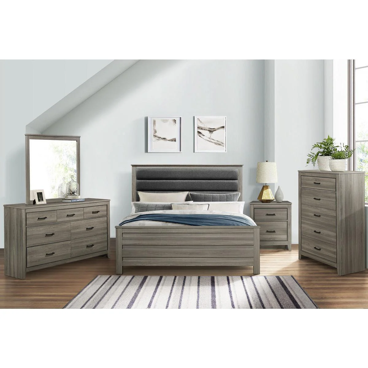 Kie Gray Upholstered Panel King Bed - Image 2