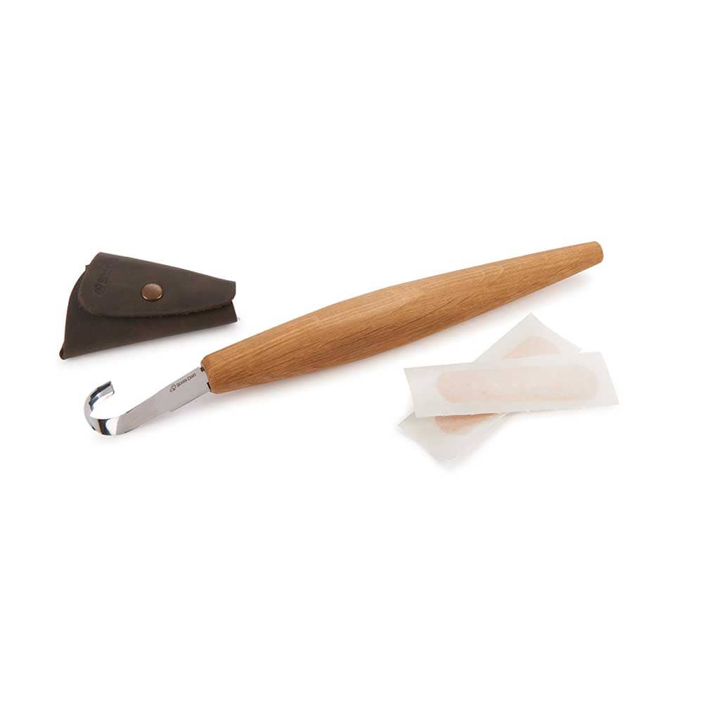 Double Bevel Spoon Carving Hook Knife with Oak Handle