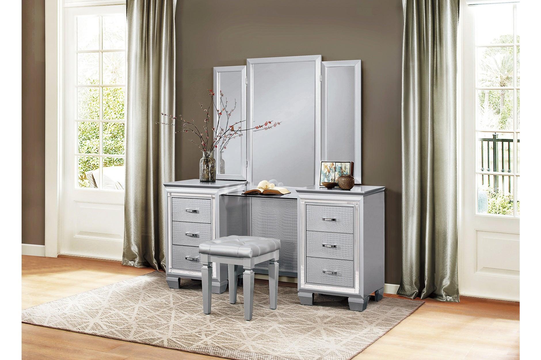 Allura Silver Faux Leather Tufted LED Panel Bedroom Set - Image 2