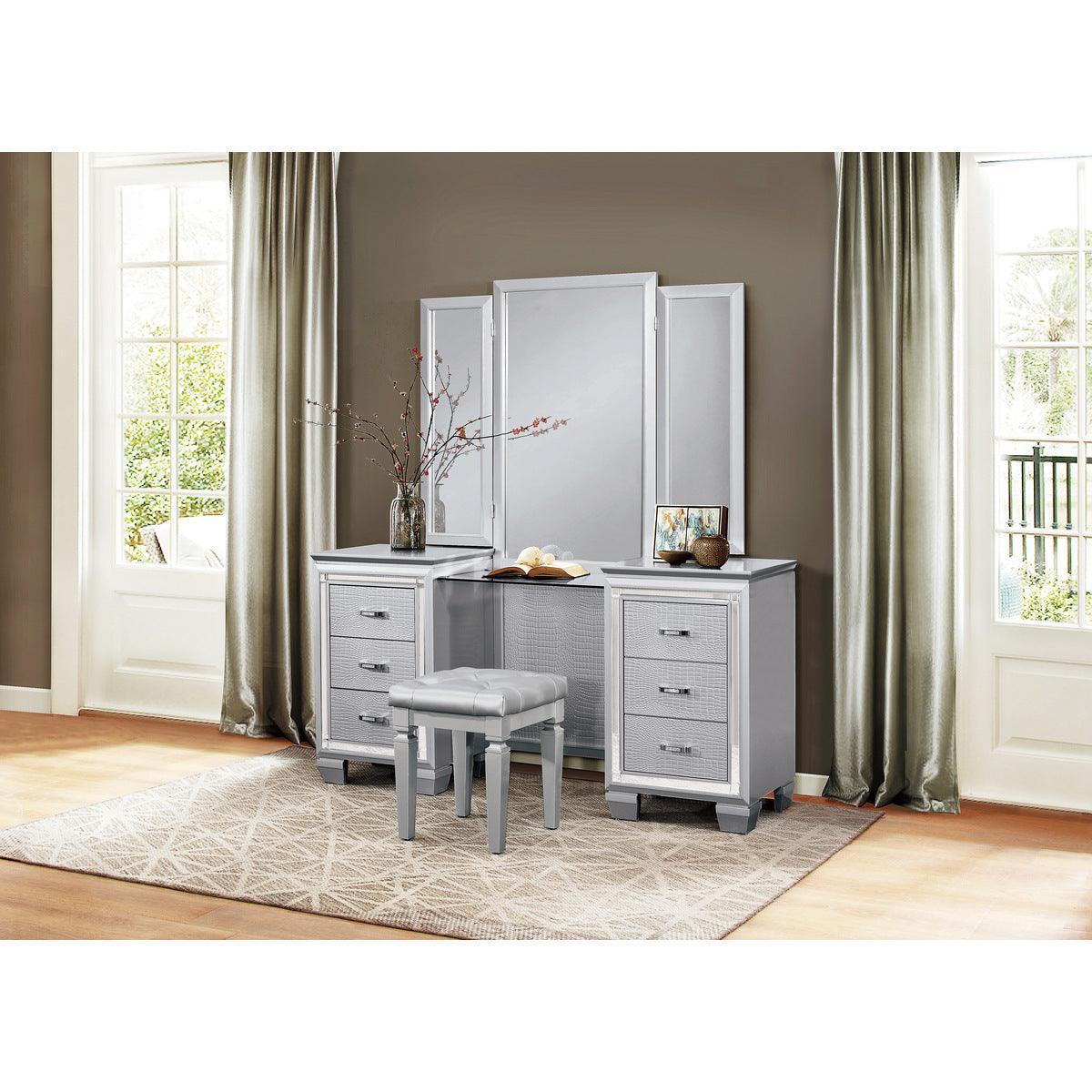 Allura Silver Faux Vanity Dresser With Mirror - Image 2