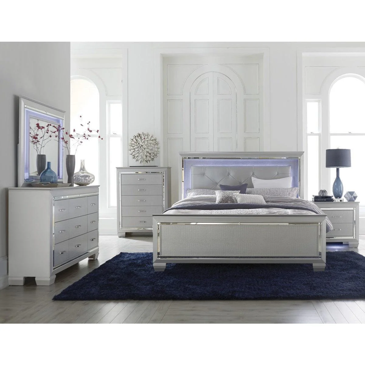 Allura Silver Faux Leather Tufted LED Panel Full Bed - Image 3