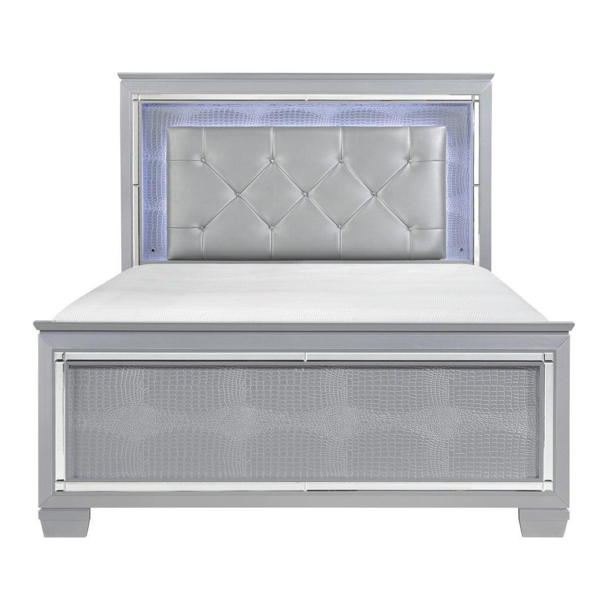 Allura Silver Faux Leather Tufted LED Panel Full Bed