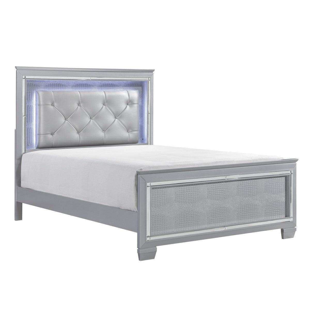 Allura Silver Faux Leather Tufted LED Panel Full Bed - Image 2