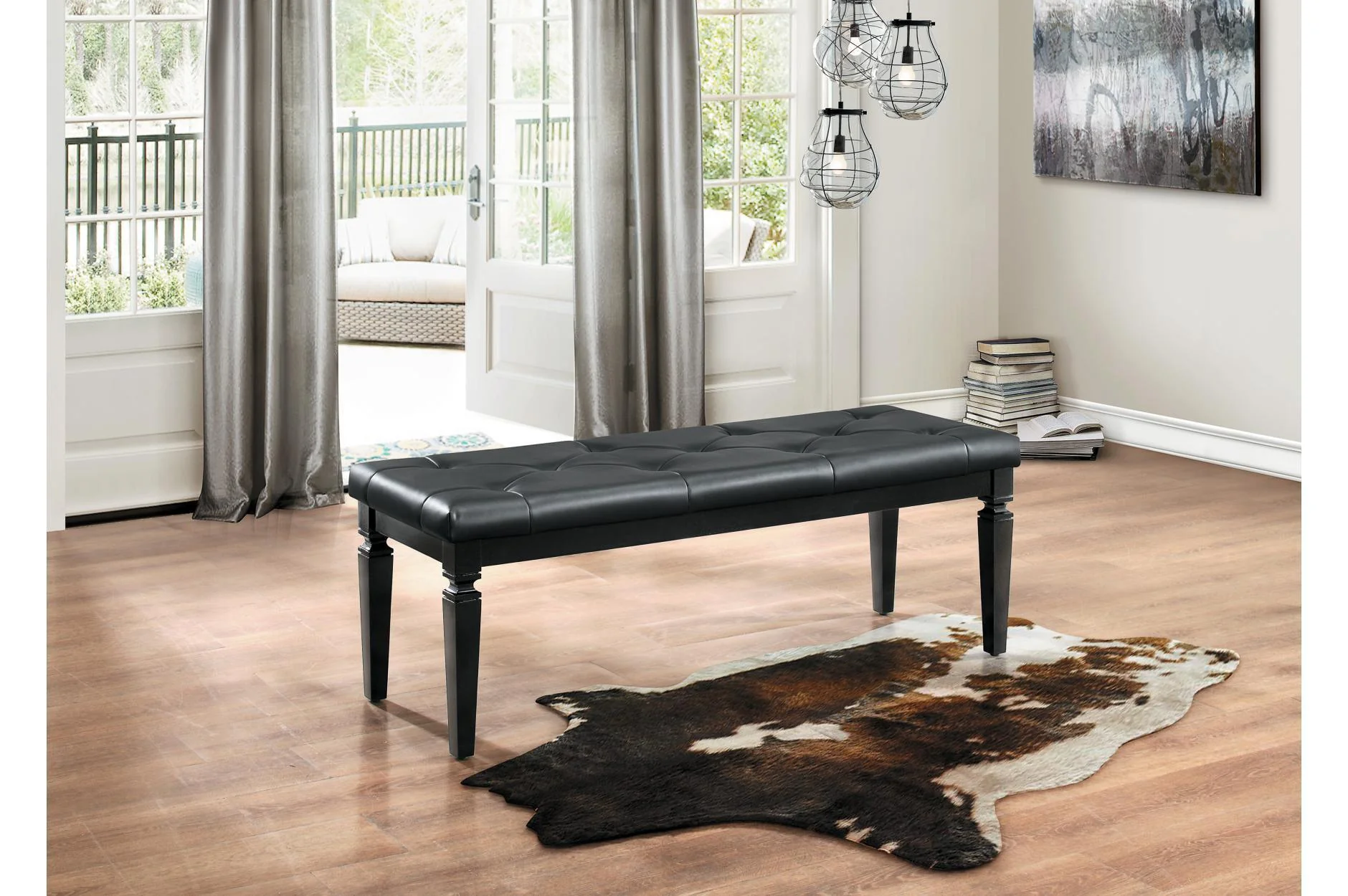 Allura Black Faux Leather Tufted LED Panel Bedroom Set - Image 3