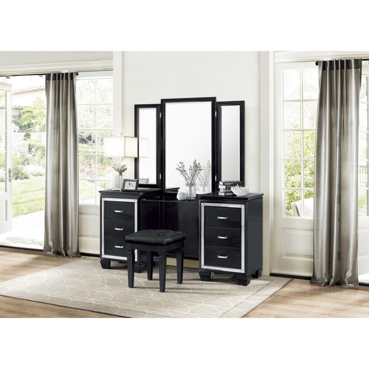 Allura Black Faux Vanity Dresser With Mirror - Image 2