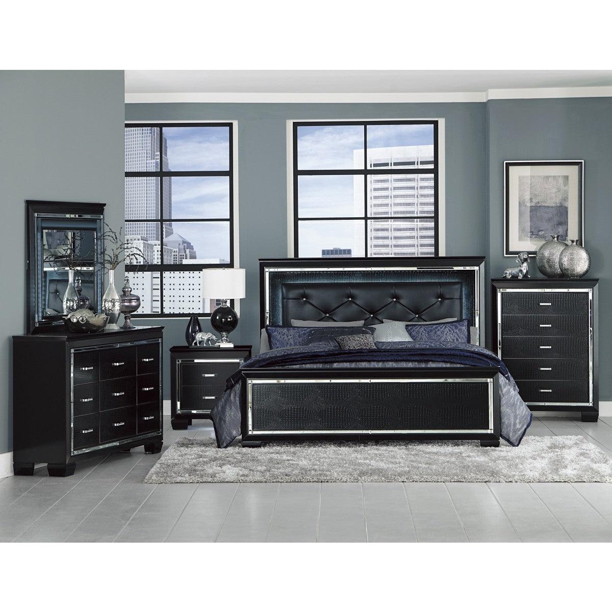 Allura Black Faux Leather Tufted LED Panel Queen Bed - Image 3