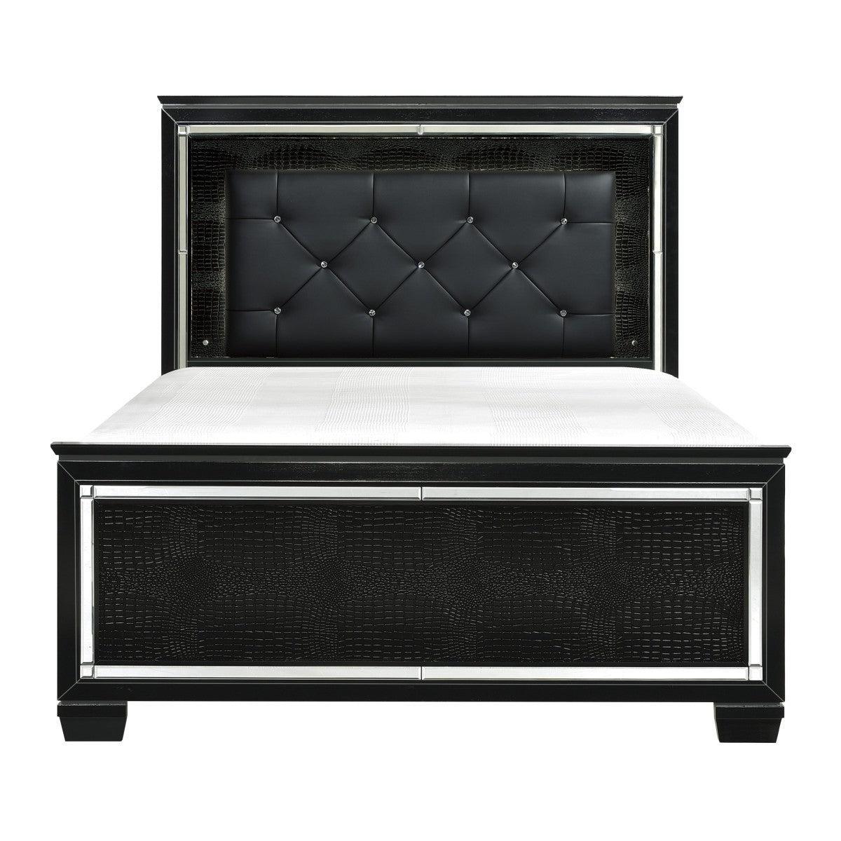 Allura Black Faux Leather Tufted LED Panel King Bed