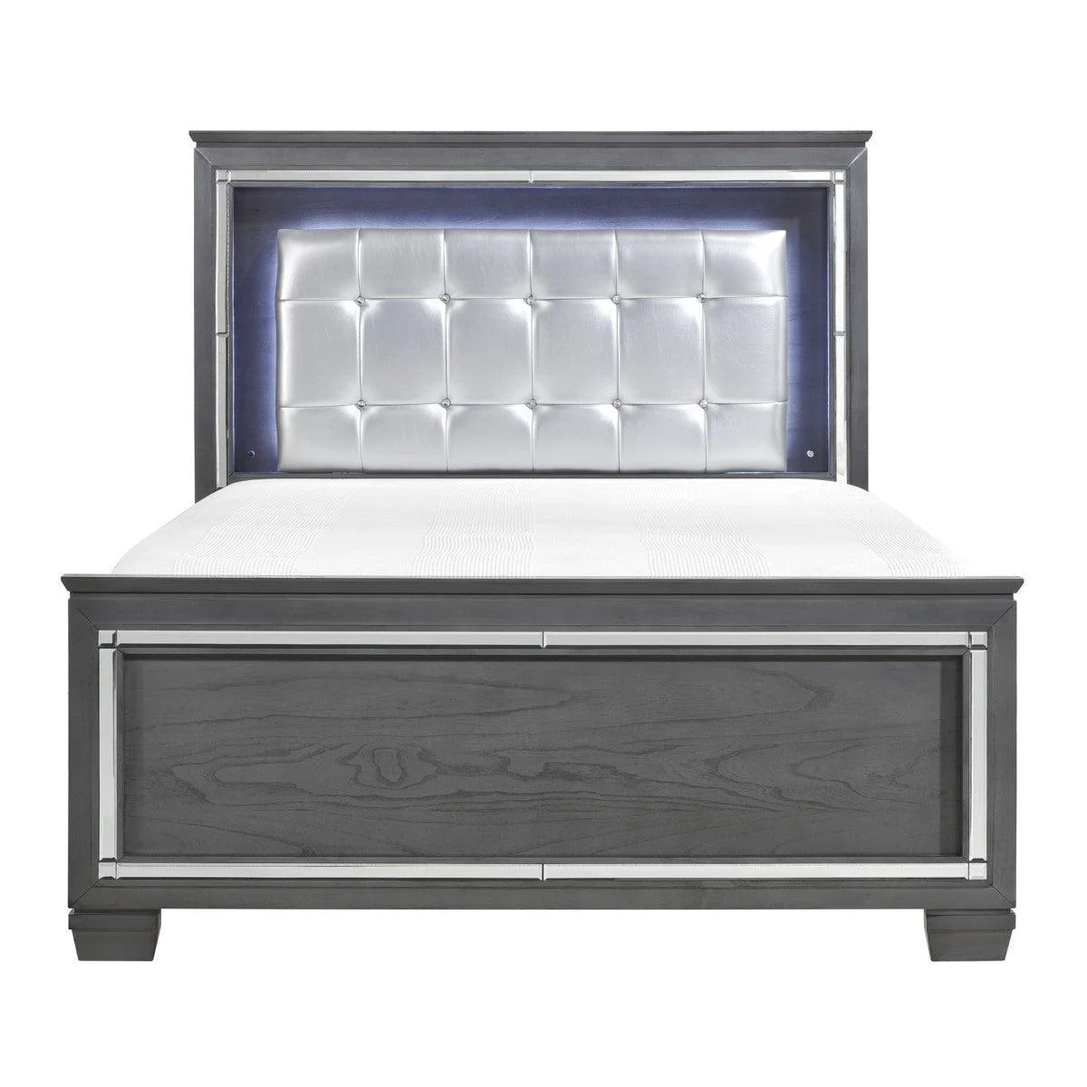 Allura Gray Faux Leather Tufted LED Panel King Bed