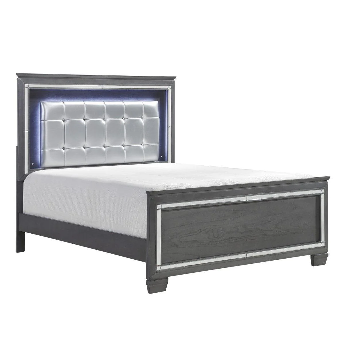 Allura Gray Faux Leather Tufted LED Panel King Bed - Image 2