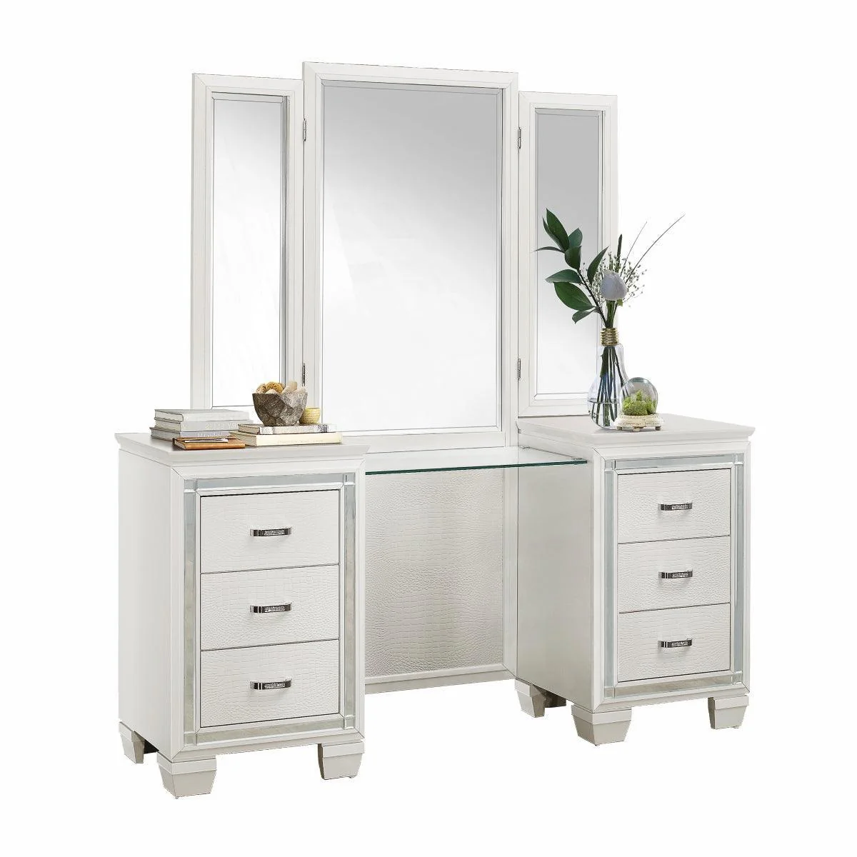 Allura White Faux Vanity Dresser With Mirror