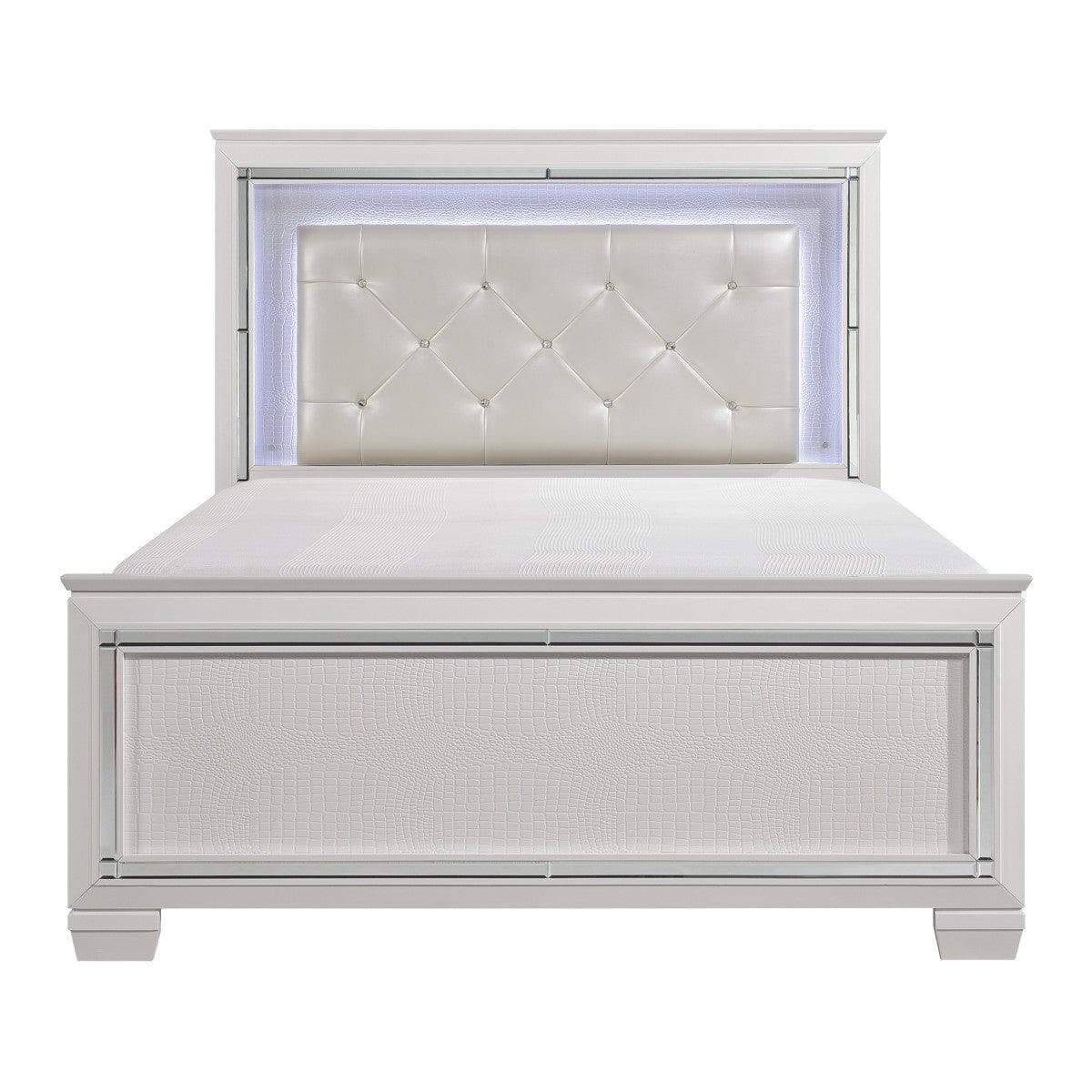 Allura White Faux Leather Tufted LED Panel Full Bed