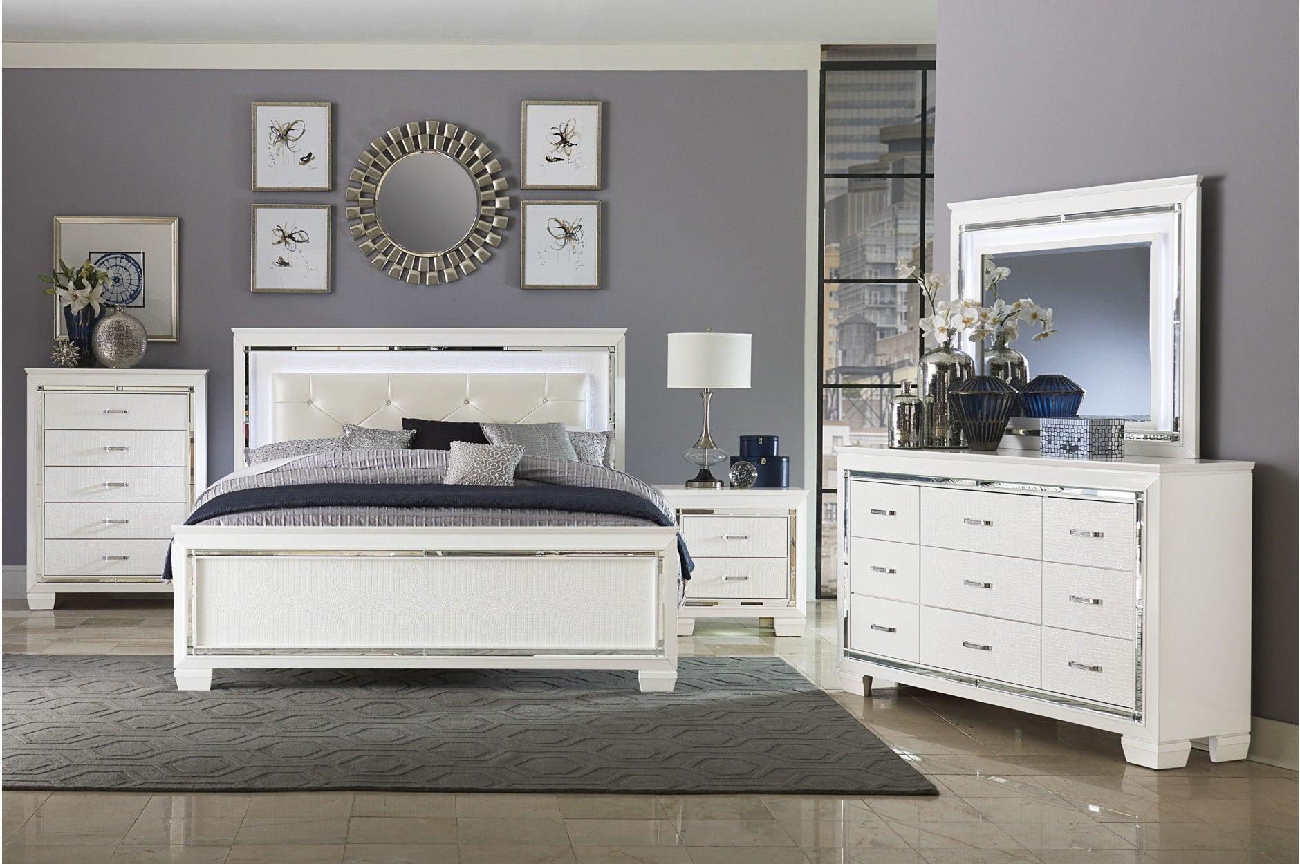 Allura White Faux Leather Tufted LED Panel Bedroom Set