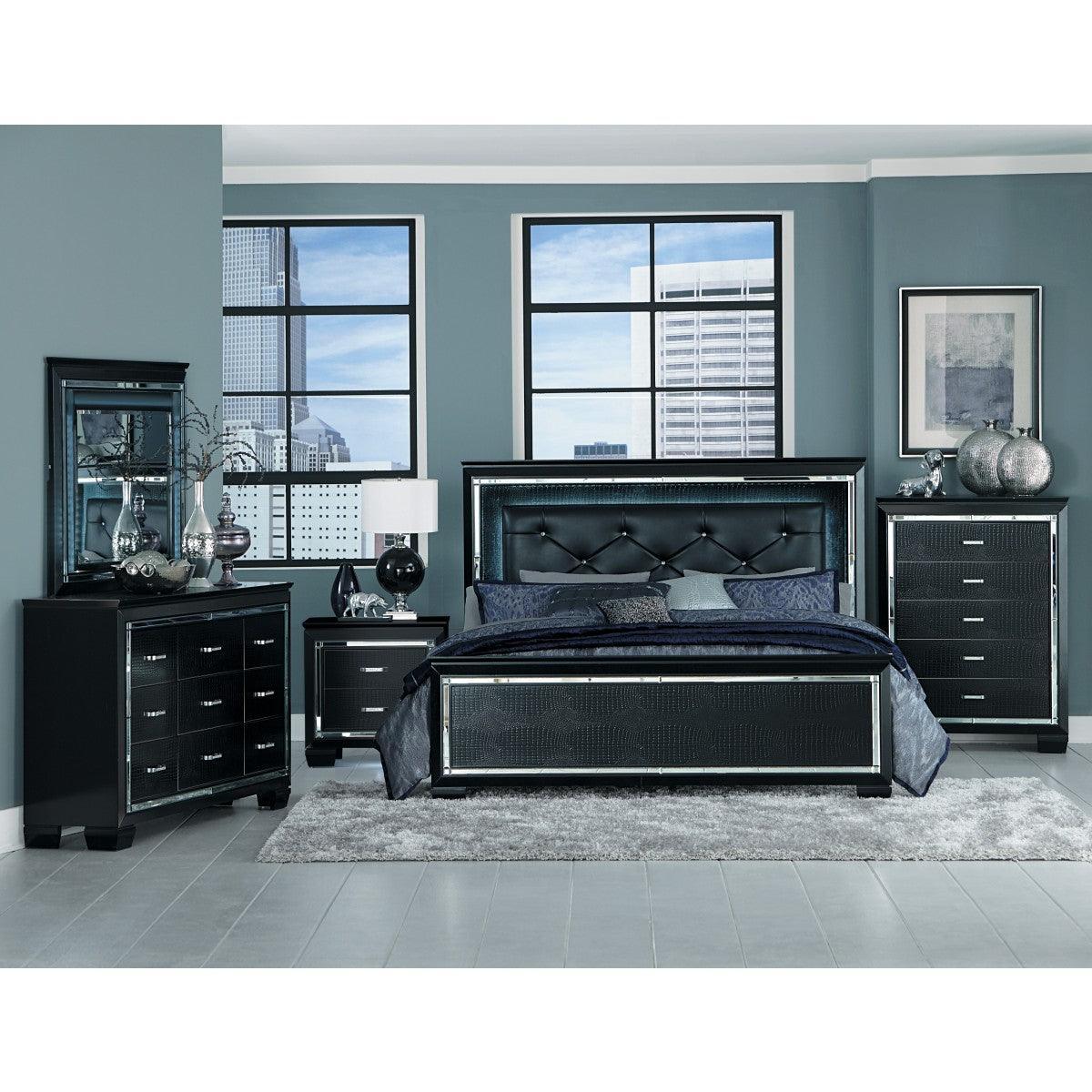 Allura Black Faux Leather Tufted LED Panel King Bed - Image 3