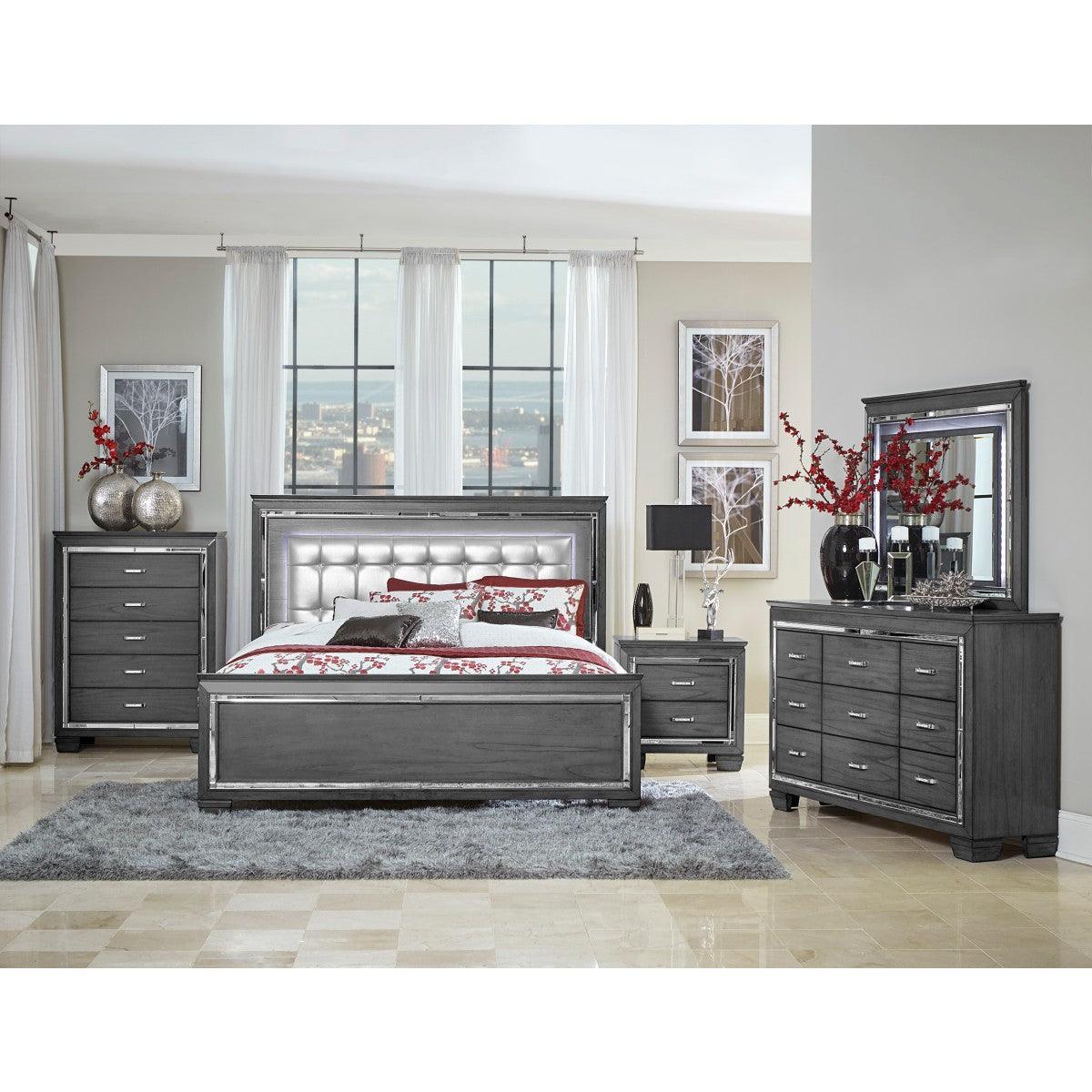 Allura Gray Faux Leather Tufted LED Panel King Bed - Image 3