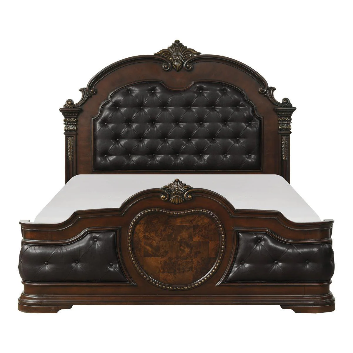 Antoinetta Brown Cherry Faux Leather Tufted Panel Queen Bed - Image 1