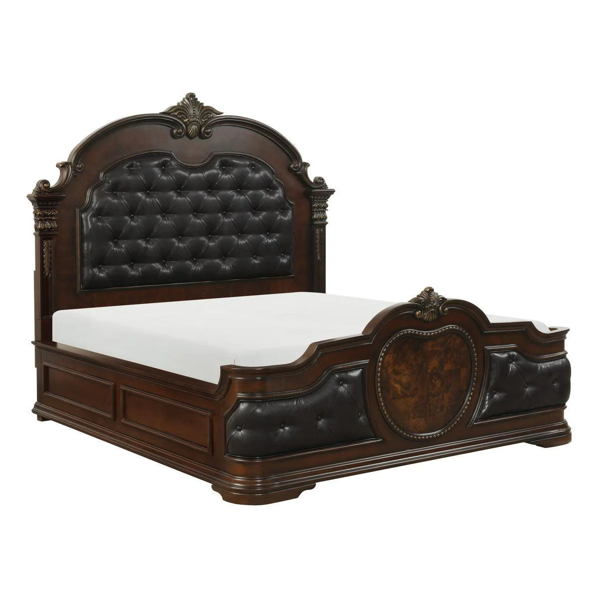 Antoinetta Brown Cherry Faux Leather Tufted Panel Queen Bed - Image 2