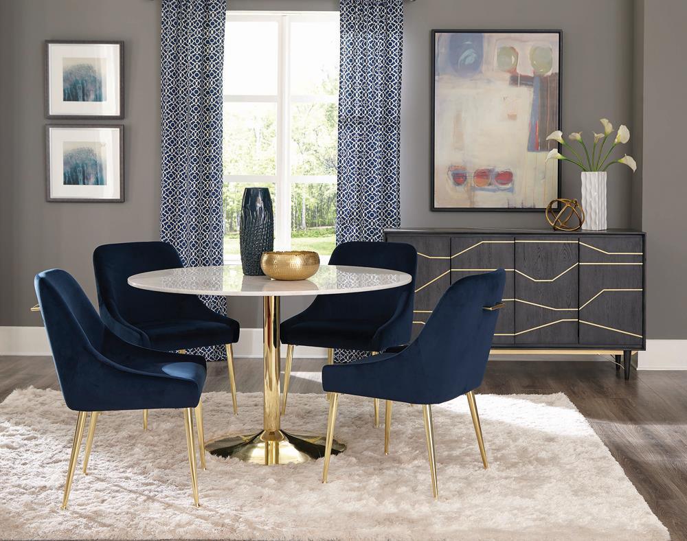 Kella Natural Marble Gold Circular Dining Room Set - Image 1