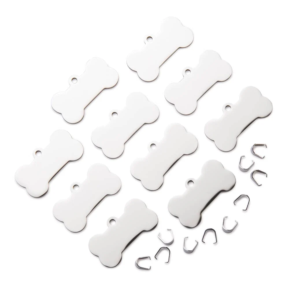 Engravable Bone Shaped Dog Tags – Stainless Steel – 10 Piece