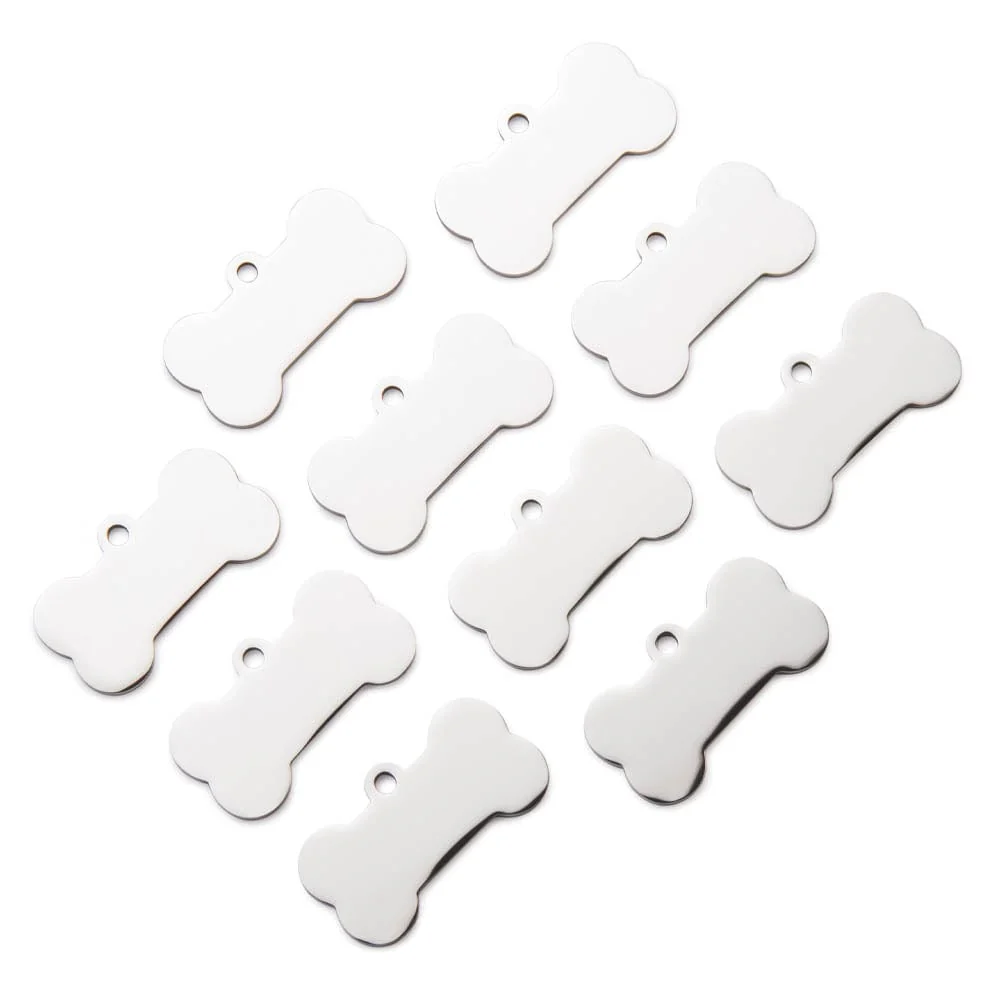 Engravable Bone Shaped Dog Tags - Stainless Steel - 10 Piece - Image 2