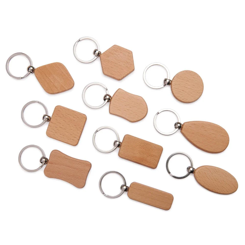 Engravable Mixed Shape Wooden Key Chains - 10 Piece - Image 1