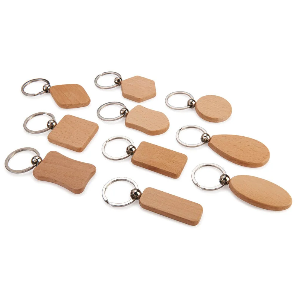 Engravable Mixed Shape Wooden Key Chains - 10 Piece - Image 2