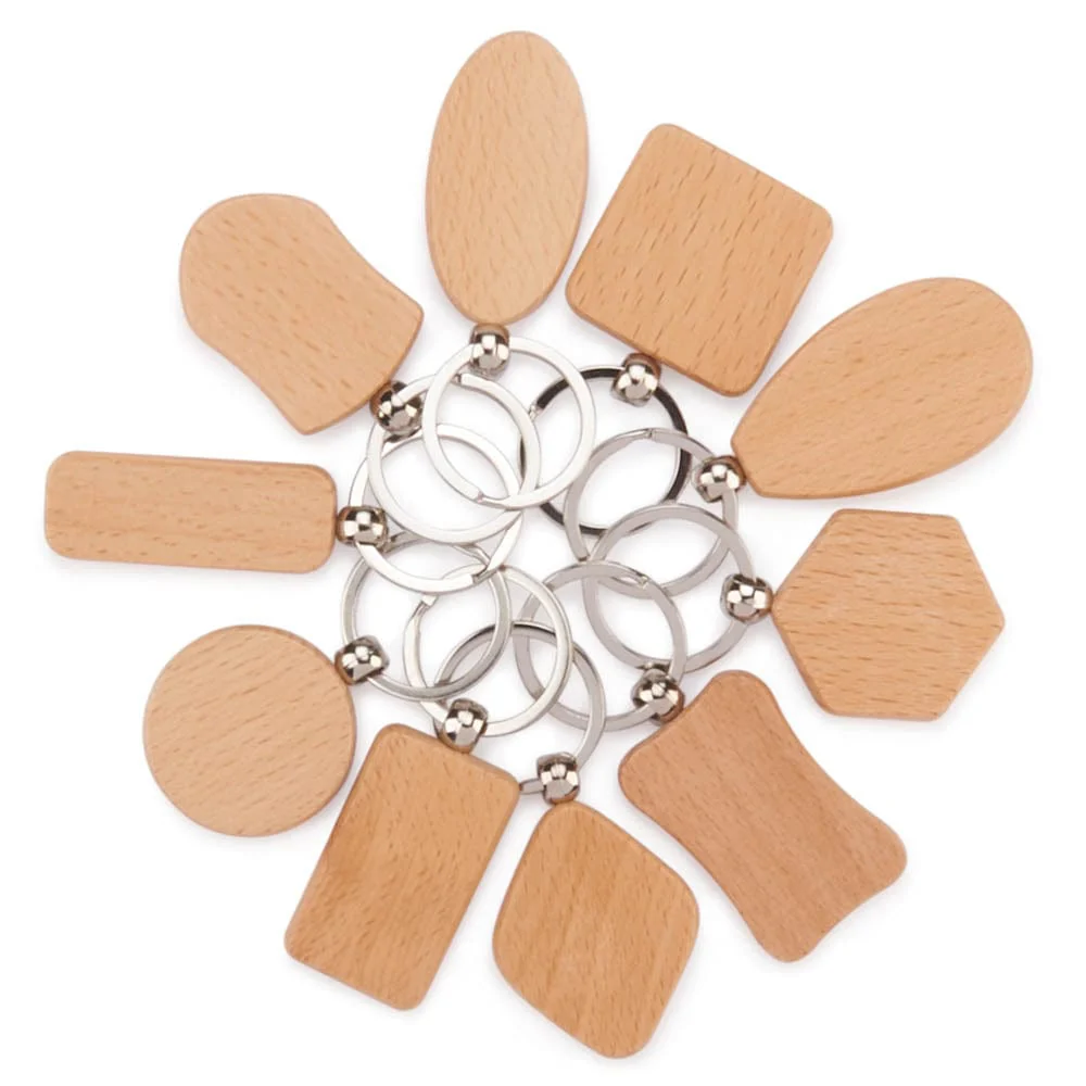 Engravable Mixed Shape Wooden Key Chains - 10 Piece - Image 3