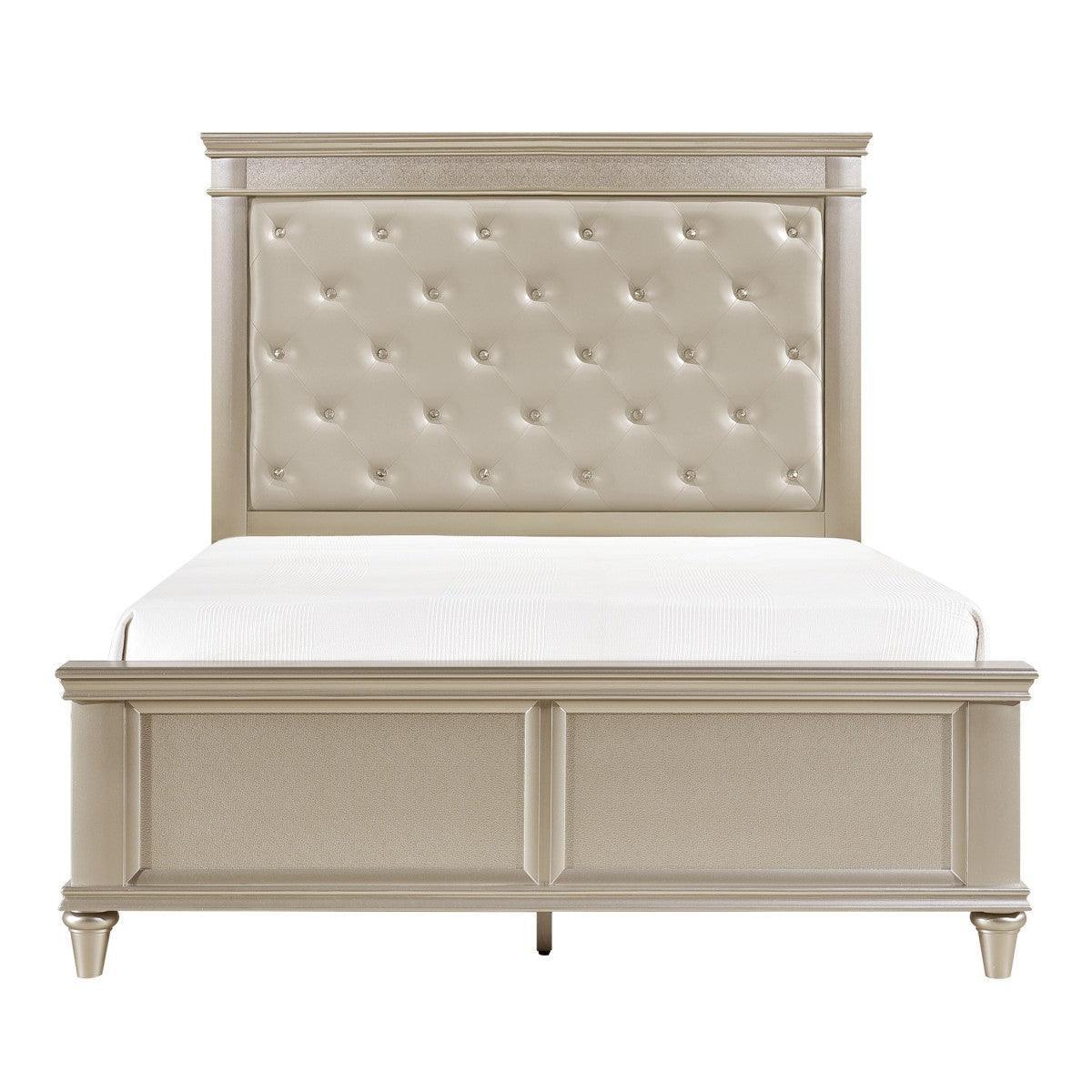 Celandine Silver Faux Leather Tufted Panel Queen Bed