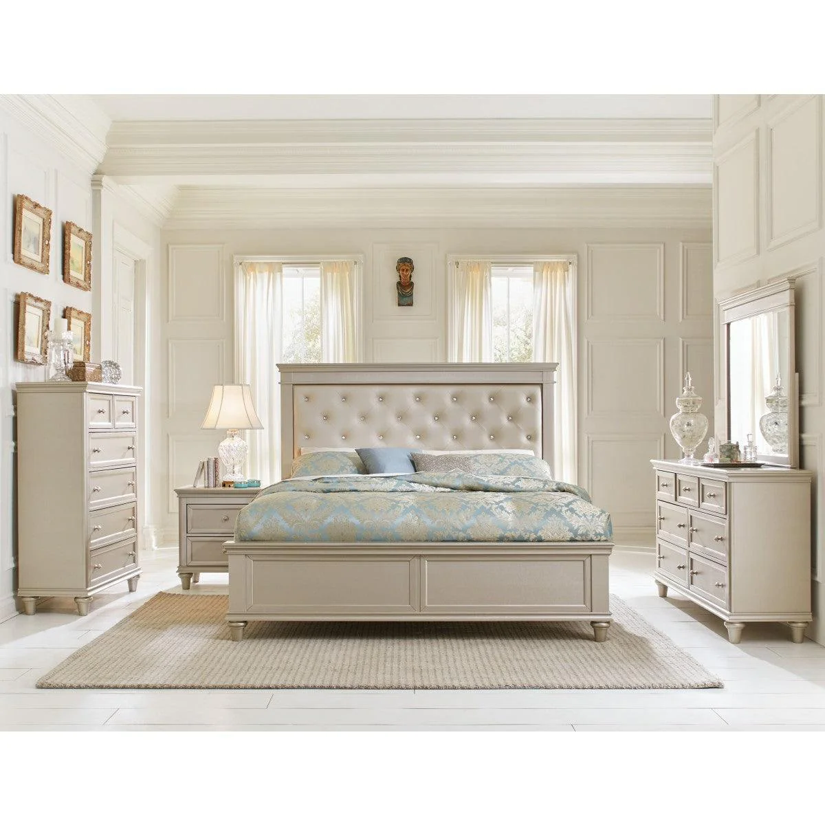 Celandine Silver Faux Leather Tufted Panel Queen Bed - Image 3