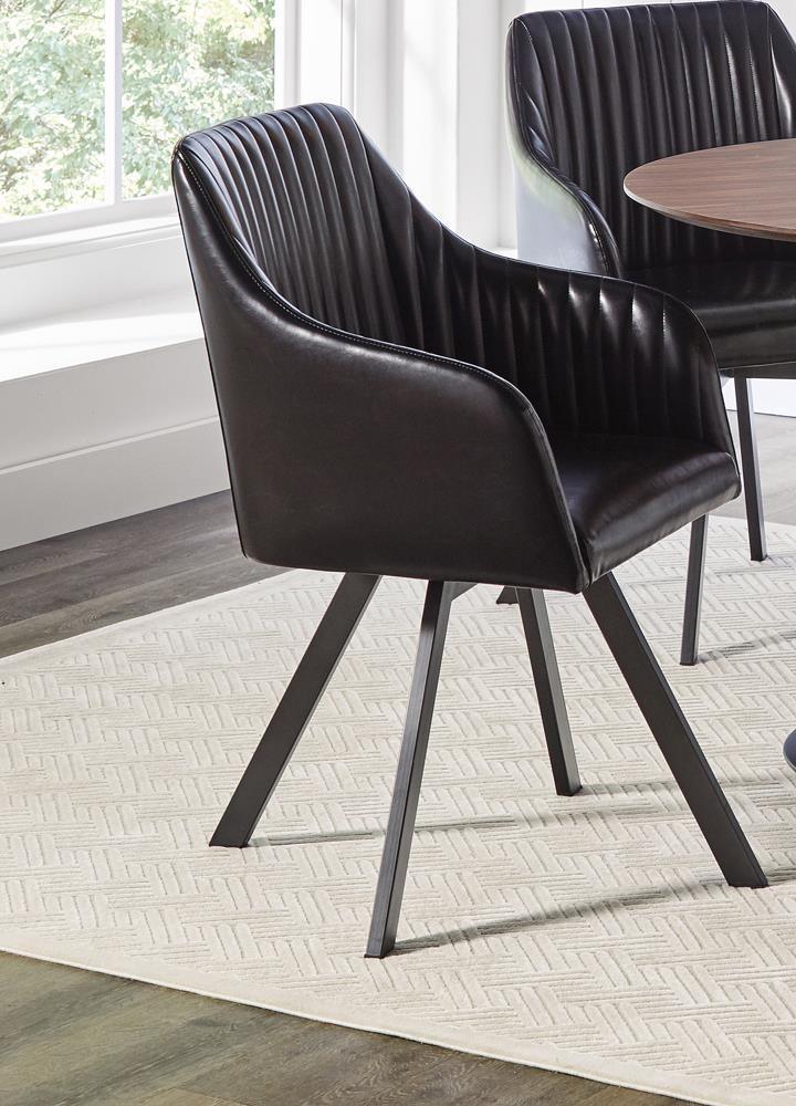 Tufted Sloped Arm Swivel Dining Chair Black Gunmetal - Image 1