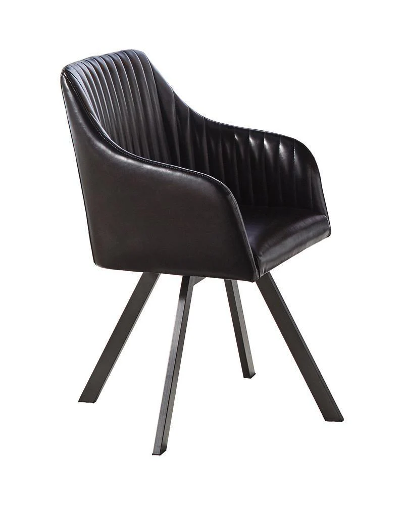 Tufted Sloped Arm Swivel Dining Chair Black Gunmetal - Image 2