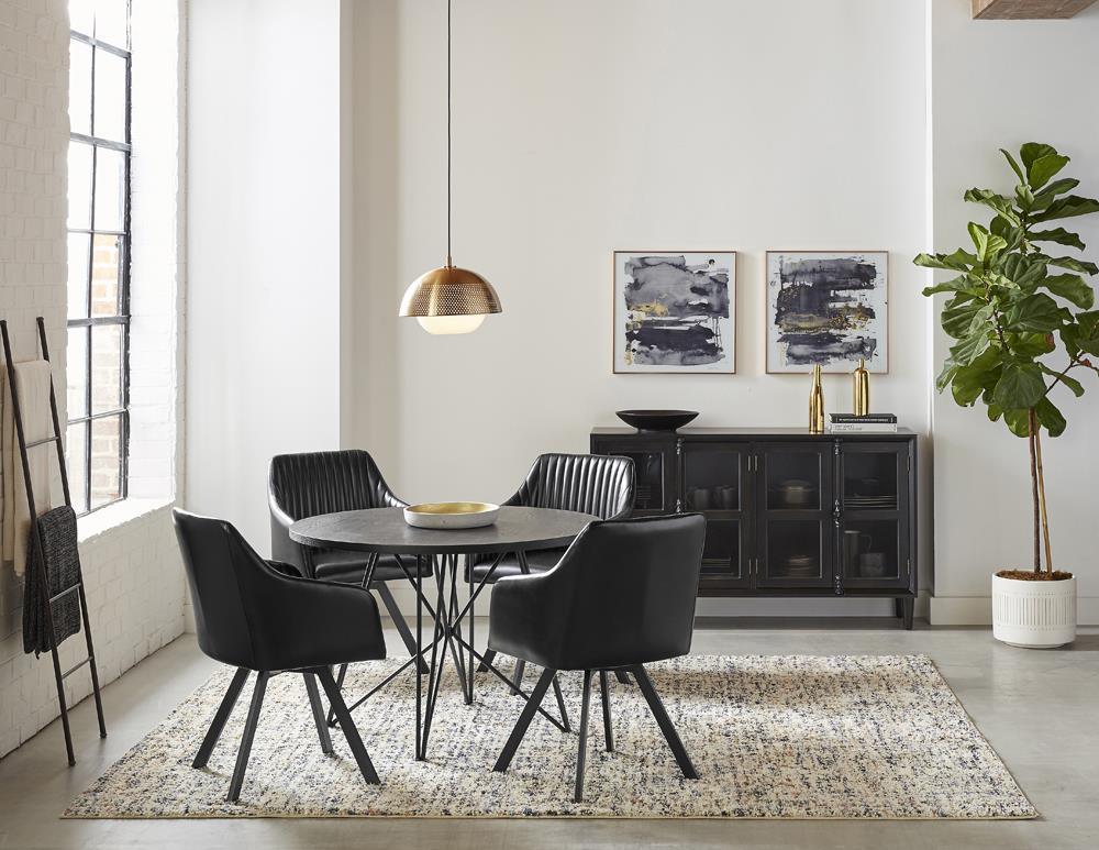 Tufted Sloped Arm Swivel Dining Chair Black Gunmetal - Image 3