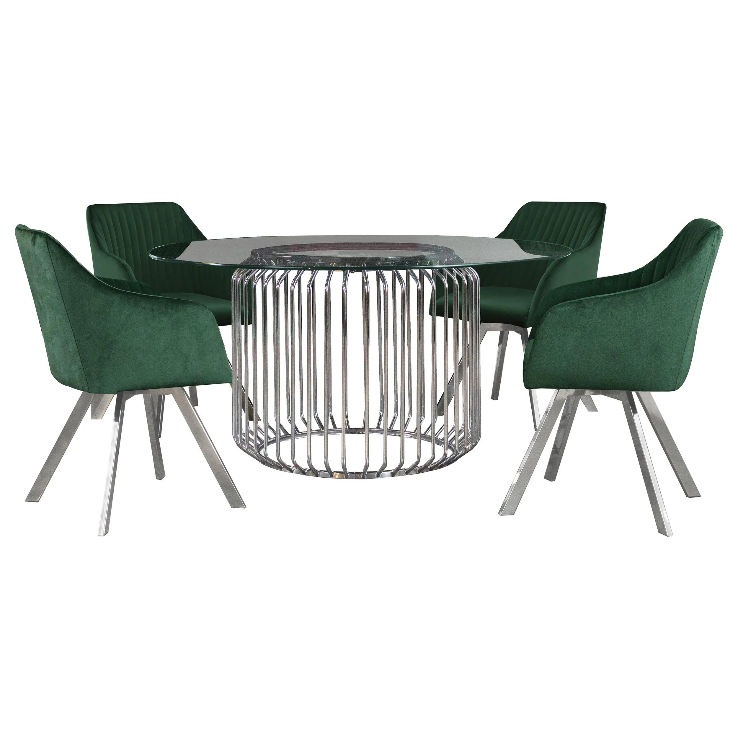 Veena Silver Round Glass Top Dining Room Set - Image 2